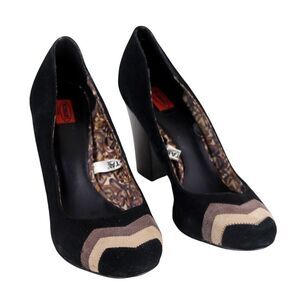 Missoni BLACK GENUINE LEATHER SUEDE HIGH HEEL ROUND TOE CLASSIC PUMP SHOES Sz 9